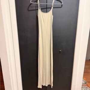 H&M Cream/Olive Spaghetti-Strap Maxi Dress - Small